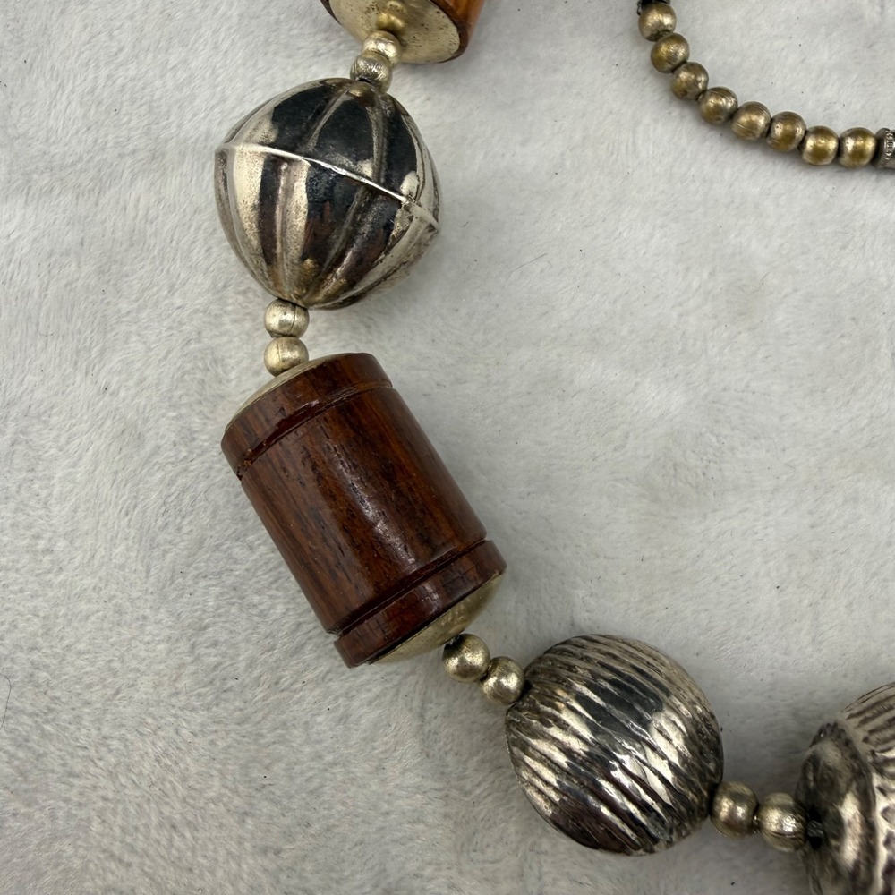 Vintage Chunky Beaded Necklace Boho Silver Tone 22" - Picture 4 of 12